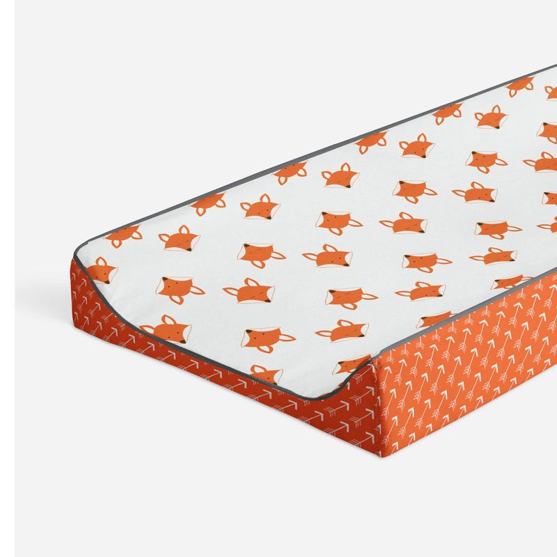 Bacati - Playful Fox Quilted Changing Pad Cover -Orange Arrows in Gussett, 1 of 10