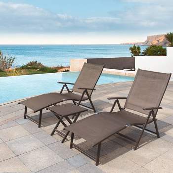 3pc Outdoor Set with Adjustable Chaise Lounge Chairs & Table - Brown/Black - Crestlive Products