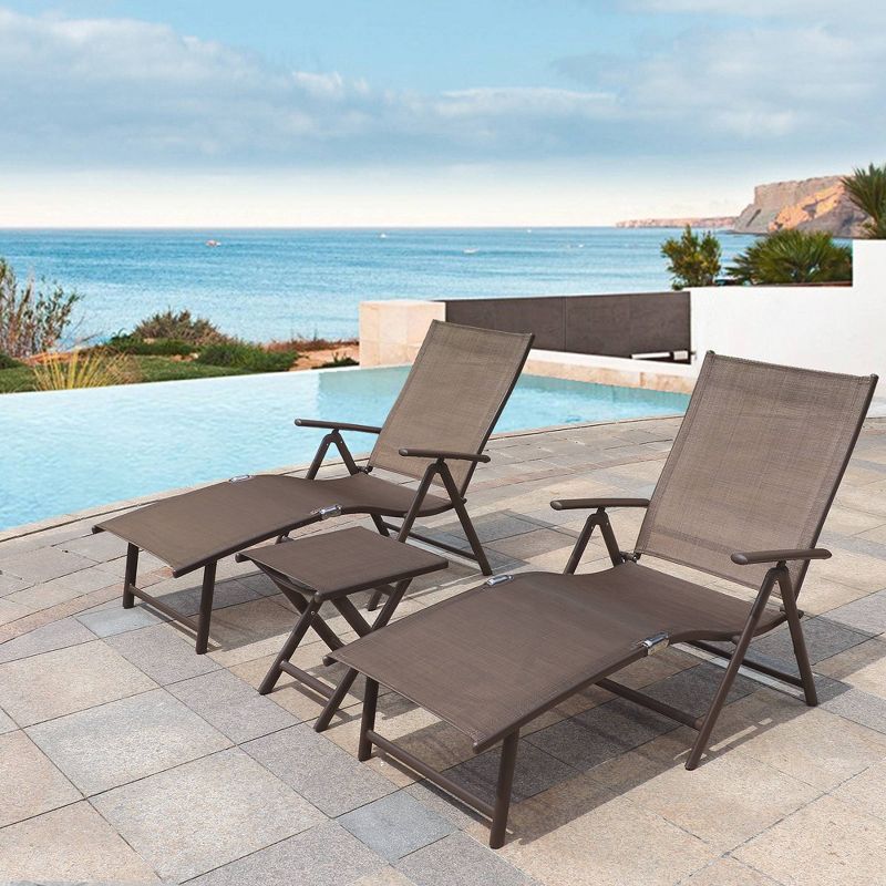 3pc Outdoor Set with Adjustable Chaise Lounge Chairs &#38; Table - Brown/Black - Crestlive Products, 1 of 13