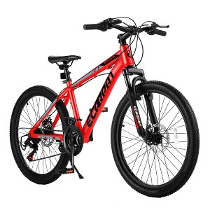 Okak 24IN Mountain Bike with Shimano 21-Speed and Disc Brake, Dirt Bike with Aluminium Frame and Front Absorber, Adult Bike for Men & Women, Red - 1 of 4