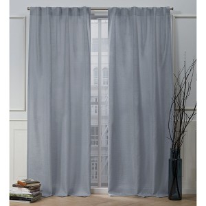Nicole Miller Faux Linen Slub Textured Hidden Tab/Rod Pocket Top Light Filtering Curtain Panel Pair, 54"x84", Chambray Blue - 1 of 2