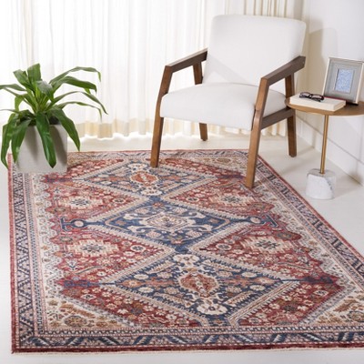 Navy and Rust Hand-Knotted Synthetic 8' x 10' Area Rug