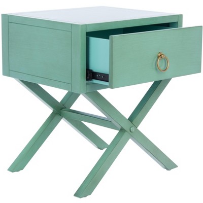 Odilia Turquoise Acacia Wood 1-Drawer Nightstand with Gold Pull