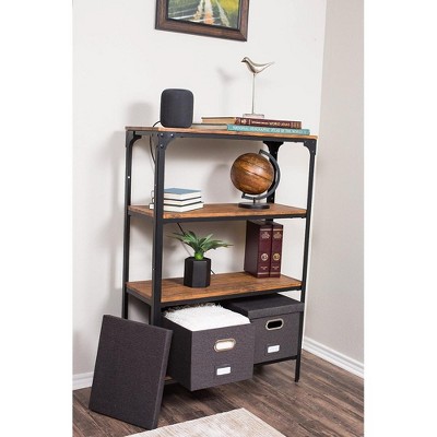 Charcoal Collapsible Linen File Storage Organizer with Lid
