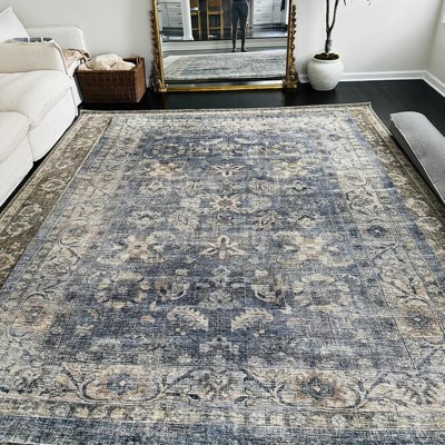 7'x10' Woven Floral Distressed Rug Blue - Threshold™ Designed With ...