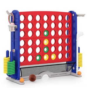 Costway Giant 4-in-a-Row Game Set with Ring-toss, Basketball Hoop, Golf Club & Cup Holders Red + Navy - 1 of 1