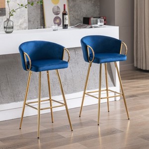 TiramisuBest 26" Set of 2 Bar Stools,with Chrome Footrest and Base Velvet + Golden Leg Simple Bar Stool,GREEN - 1 of 4