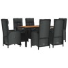 vidaXL 7 Piece Patio Dining Set with Cushions Black Poly Rattan - 59.1" Table Length 6x Armchair + Table - 3 of 4
