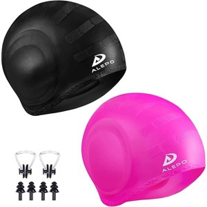 DSANE 2 Pack Kids Swim Caps for Boys Girls, Durable Silicone Swimming Cap with 3D Ear Pockets for Age 3-15 Toddler Child Youth Teen Unisex - 1 of 1