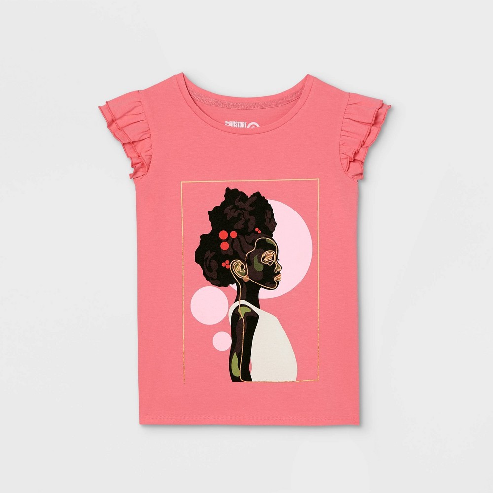 Size XS Black History Month Girls' Family Moment Beautiful Girl Ruffle Sleeveless T-Shirt - Coral Ice XS