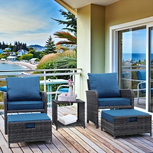 JUJABU 5 Pieces Wicker Patio Furniture Set with Blue Cushion, Ottomans and Coffetable for Poolside Garden Balcony - 1 of 4