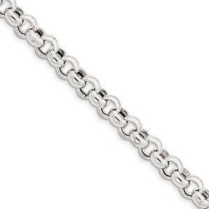 Black Bow Jewelry Men's 9.5mm, Sterling Silver, Hollow Rolo Chain Bracelet - 1 of 3
