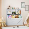 Kids Bookshelf and Toy Storage, Wooden Toy Storage Organizer, 2-Tier Toddler Bookcase with 3 Cubbies & 2 Bins for Playroom, Nursery, Vintage White - 2 of 4