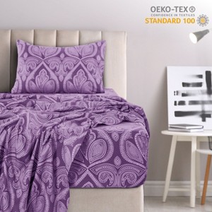 4 Piece Bed Sheets Printed Microfiber Sheet Set Ultra Soft, Easy Care Paisley Printed Sheets - Lux Decor Collection - 1 of 4