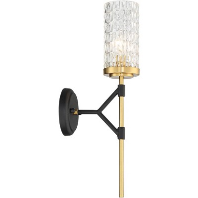 Black and Brass Cylinder Glass Vanity Wall Sconce