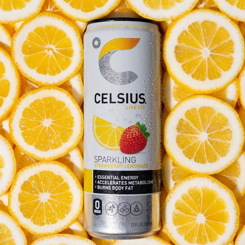Celsius Sparkling Strawberry Lemonade Energy Drink - 12 fl oz Can, 6 of 10