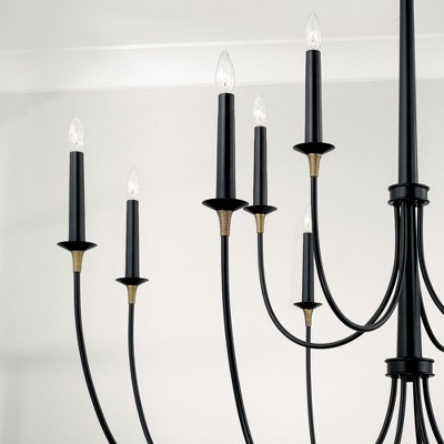 Matte Black and Brass 12-Light Grand Chandelier