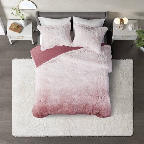 Twin Twin Xl Cleo 2pc Ombre Shaggy Faux Fur Comforter Set Blush Cosmoliving By Cosmopolitan Target