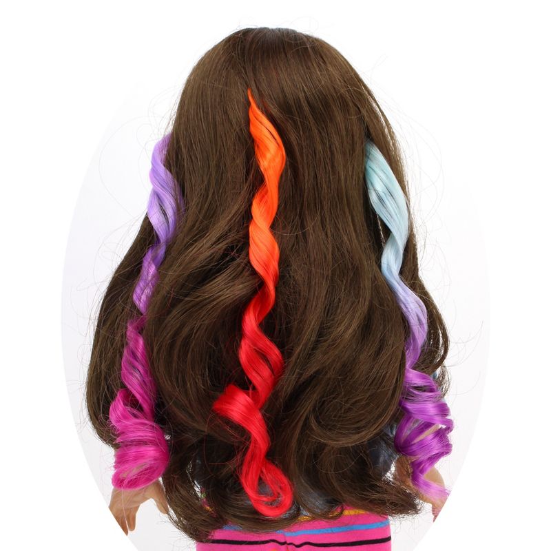 Sophia's - 18" Doll - Set of 3 Curly Clip in Hair Pieces - Aqua/Orange/Lavender, 3 of 6