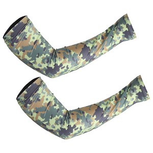 Unique Bargains Basketball Sports Camouflage Cooling Arm Elbow Compression Sleeve Green Gray Brown Blue 1 Pair - 1 of 4