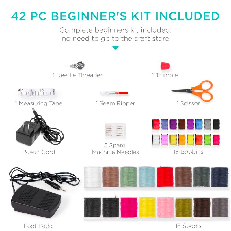 Best Choice Products 6V Portable Sewing Machine, 42-Piece Beginners Kit w/ 12 Stitch Patterns, 2 of 8