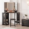 Modern Corner Vanity Desk & Stool Set –With LED Lighted Mirror, Built-In Charging Station & Cabinet for Bedroom - 2 of 4
