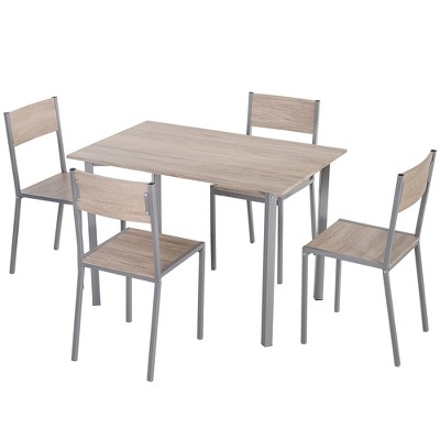 HOMCOM 5 Piece Modern Rectangular Dining Room Table Set with 4 Metal Frame Chairs for Kitchen Breakfast Nook Dinette