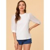 Allegra K Women's Retro Solid Color Blouse Semi Sheer Mesh Puff Sleeve Top - 3 of 4