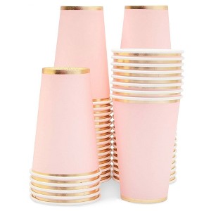 Juvale 50-Pack Light Pink Disposable Paper Cups with Gold Foil 12 oz Party Supplies - 1 of 4