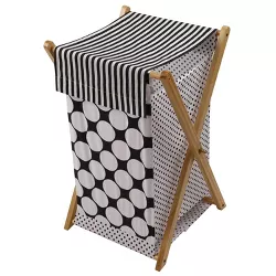 Bacati - Dots/Pin Stripes Black/White Laundry Hamper with Wooden Frame
