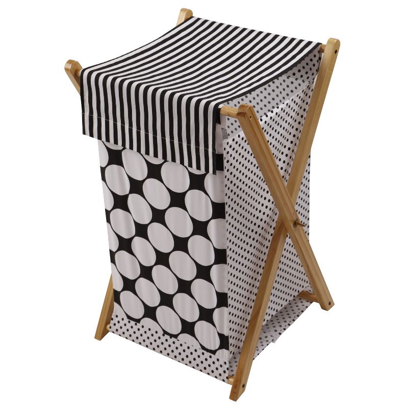 Bacati - Dots/Pin Stripes Black/White Laundry Hamper with Wooden Frame, 1 of 5