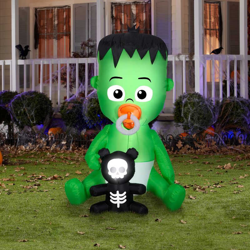 Gemmy Animated Airblown Inflatable Nom Nom Baby w/Pacifier, 5.5 ft Tall, Green, 2 of 4