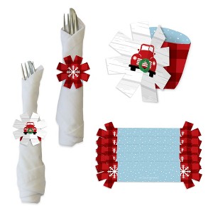 Big Dot of Happiness Merry Little Christmas Tree - Red Truck Christmas Party Paper Napkin Holder - Napkin Rings - Set of 24 - 1 of 4