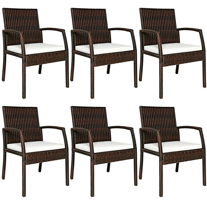 Costway Set of 6 Patio Rattan Dining Chairs Cushioned Sofa Armrest Garden Deck, 1 of 6