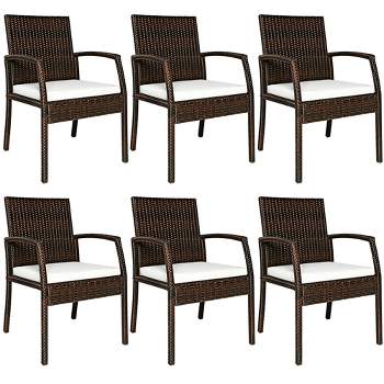Costway Set of 6 Patio Rattan Dining Chairs Cushioned Sofa Armrest Garden Deck