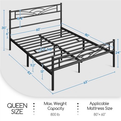 Queen Black Metal Platform Bed Frame with Cloud-Inspired Headboard