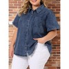 Agnes Orinda Women's Plus Size Denim Short Sleeve Chest Pocket Button Down Shirts - 2 of 4