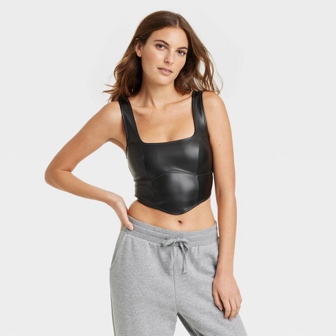 Faux Leather Bra Top with Cupped Design