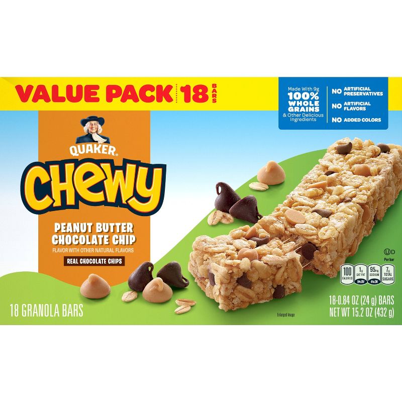 Quaker Chewy Peanut Butter Chocolate Chip Granola Bars - 15.2oz/18ct, 5 of 10