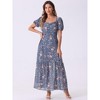 INSPIRE CHIC Women's Floral Smocked Square Neck Ruffle Beach Boho Maxi Dress - 3 of 4