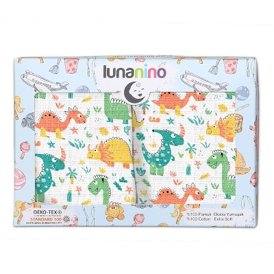 Image of Lunanino Ultra Soft 2 Pc Muslin Swaddle Blankets for Baby Girls or Boys Gift Boxed - Dino Set