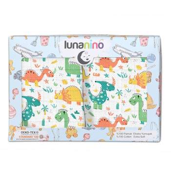 Lunanino Ultra Soft 2 Pc Muslin Swaddle Blankets for Baby Girls or Boys Gift Boxed - Dino Set