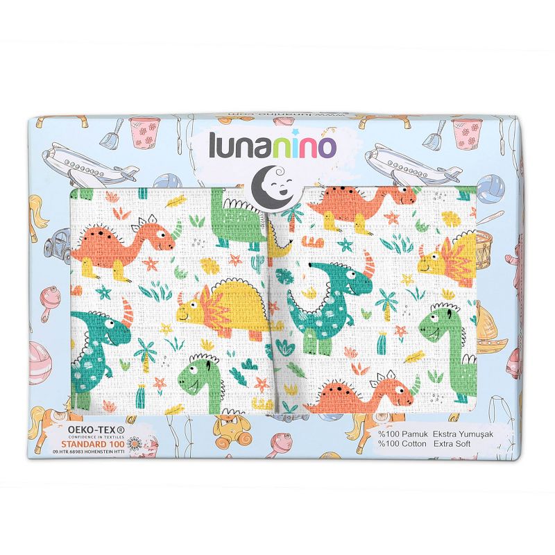 Lunanino Ultra Soft 2 Pc Muslin Swaddle Blankets for Baby Girls or Boys Gift Boxed - Dino Set, 1 of 4