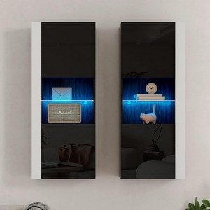 AMERLIFE Wall Storage Cabinets with LED Lights, Modern Hanging Cabinets for Living Room/Bedroom, Set of 2 - 1 of 4