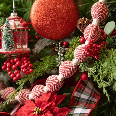 Red and White Beaded Cotton Christmas Garland