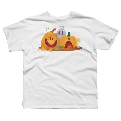 Boy's Design By Humans Halloween Cartoon Pumpkins And Ghost Cartoon Pumpkins And Ghost By VectorVillain T-Shirt
