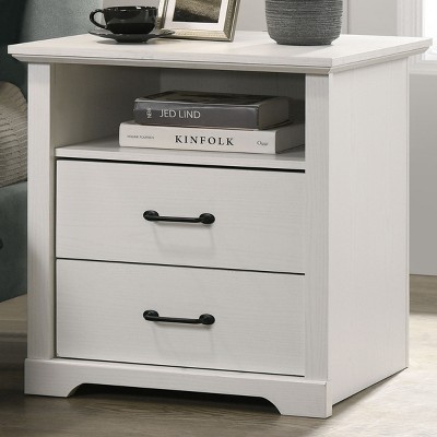 GlasFlength Nightstands Nightstand Modern Bedside Table with Storage Drawer and Open Wood Shelf for Room Modern, White, 18"*22"*25"