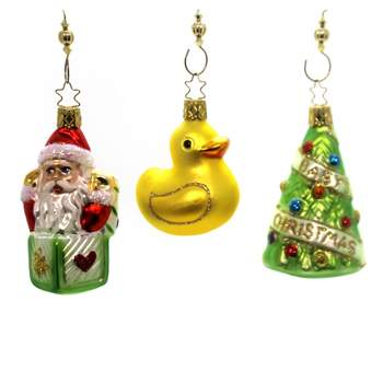 Inge Glas 3.5 Inch Baby's First Christmas Gift Set Santa Tree Duck Tree Ornament Sets