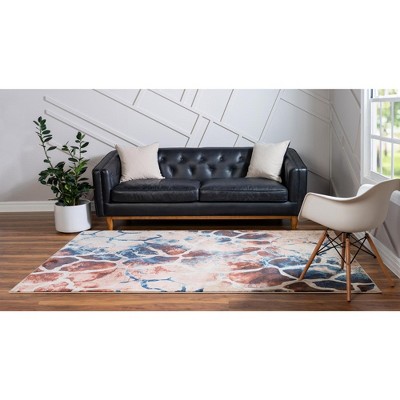 Abstract Beige & Brown Synthetic 8' x 10' Easy-Care Rug