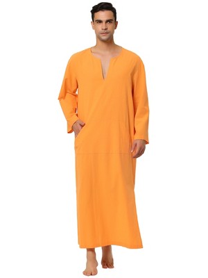 Lars Amadeus Men's Cotton V-Neck Side Split Long Night Gown with Pocket